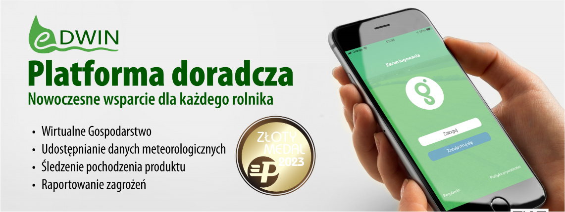 Przyznanie wyróżnień będzie miało miejsce 13 stycznia 2023 roku podczas oficjalnego otwarcia targów Polagra Premiery. Grafika ilustracyjna. Na grafice widoczna jest dłoń trzymająca telefon. Obok jest logo eDWIN oraz informacje o platformie doradczej eDWIN.